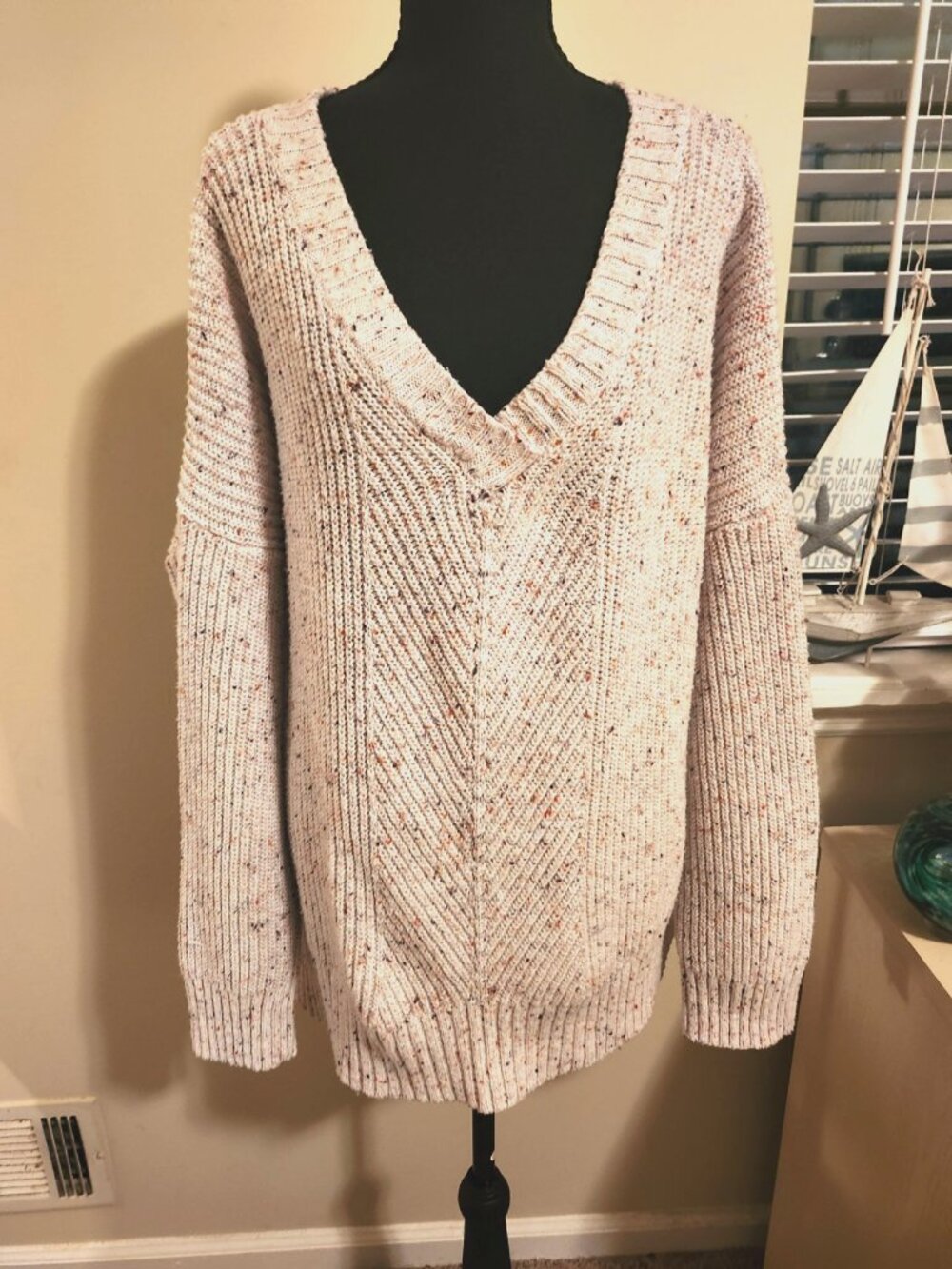 Westbound Oversize Sweater 80s Boho Cozy Vibe Soft Pink Multi Color Speckled 2XL